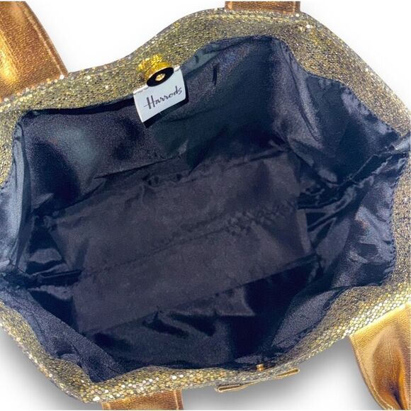 Harrods Vintage Gold Platinum Glitter Tote Shopper Bag Change Pouch Set Sparkle - Picture 7 of 13